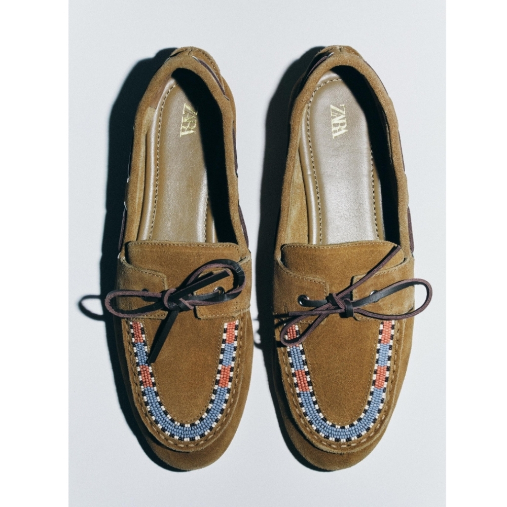 Zara Brown Beaded Loafers